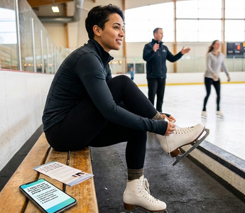 photo femme qui met son patin à glace