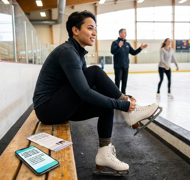 photo femme qui met son patin à glace