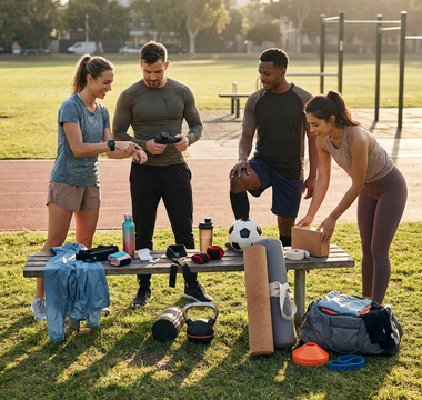 photo de sportifs qui partagent leurs cadeaux