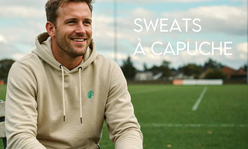 photo d'un homme avec un sweat à capuche brodé